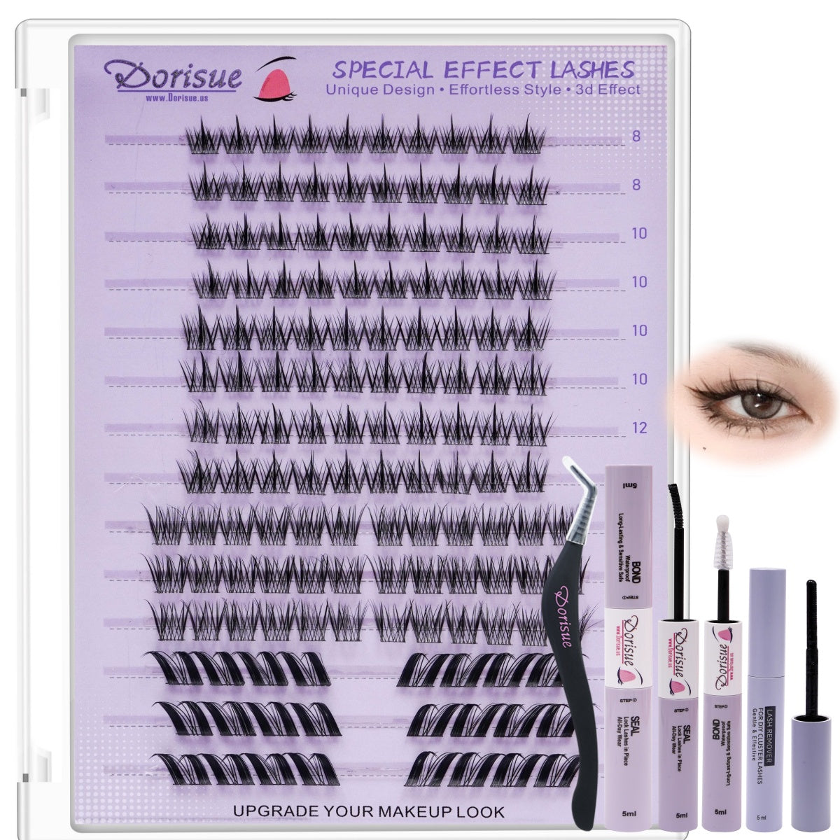 Dorisue Ombre Cluster Lashes Kit 140PCS Wide 4 Styles Mixed Gradient D Curl Dramatic Volume 3-Step Beginner Friendly Bond Seal Remover Tweezers Long Lasting 7-10 Days