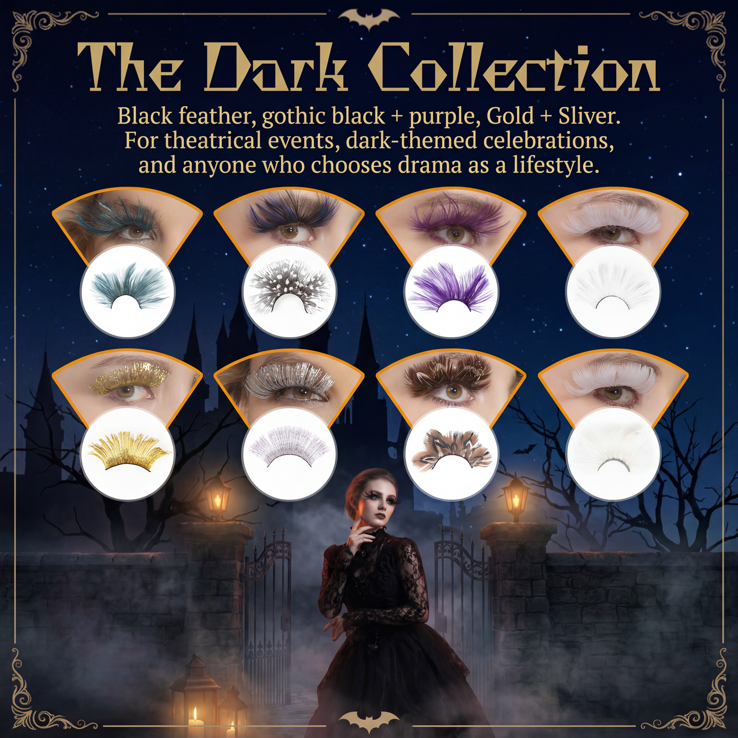 Dorisue Midnight Lace Feather Eyelashes — Geometric Dark Web Design False Lashes for Gothic Events, Cosplay, Theatrical Performance, Alternative Fashion, Reusable (Black)