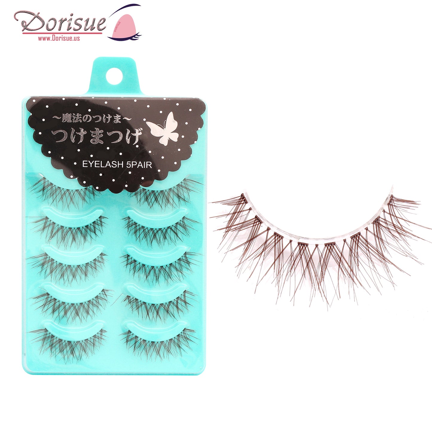 Dorisue Wispy eyelashes Brown lashes Natural looking false eyelashes Lightweight Reuseable 5 Pair Set X4