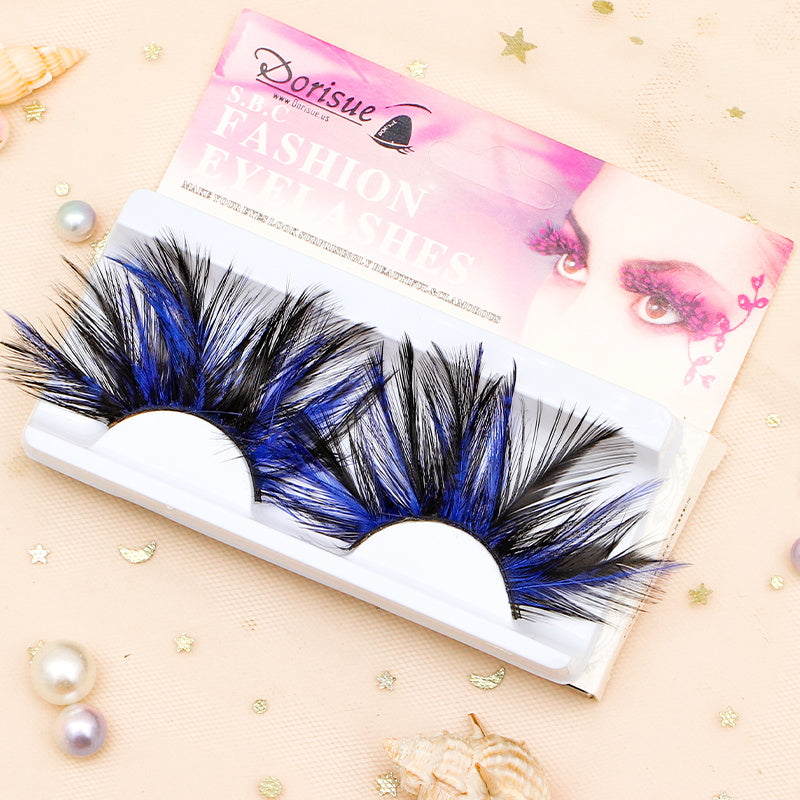Dorisue Dorisue Feather Eyelashes Blue Spike — Dark Rave EDM False Lashes for Festival, Ocean Cosplay, Alternative Fashion, Theatrical Events, Reusable (Blue/Black) P23
