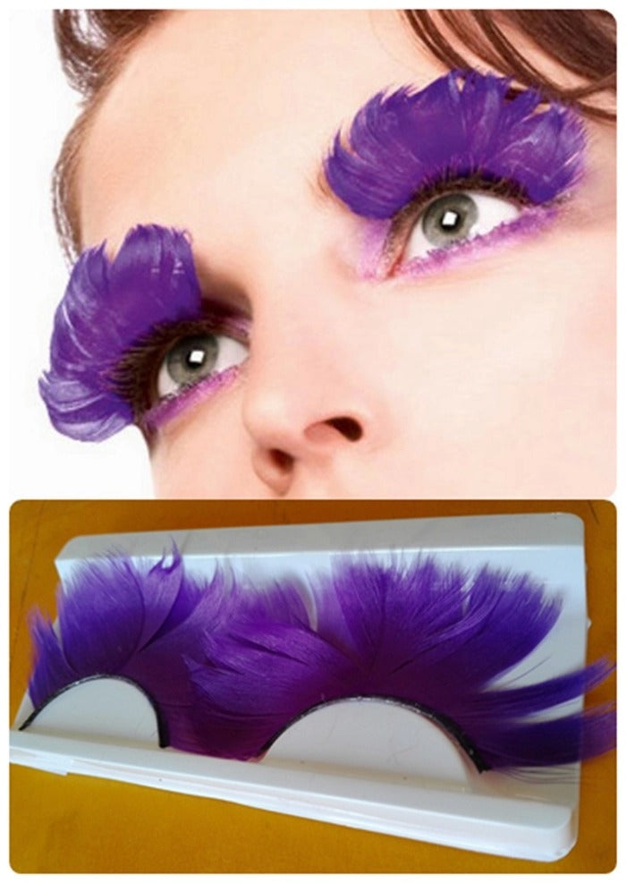 Dorisue Feathered EyelashesLight Purple for Christmas Party Cosplay Costume Dramatic Feather False Eyelashes Long Party Use 3D Fake Eye Lashes Handmade