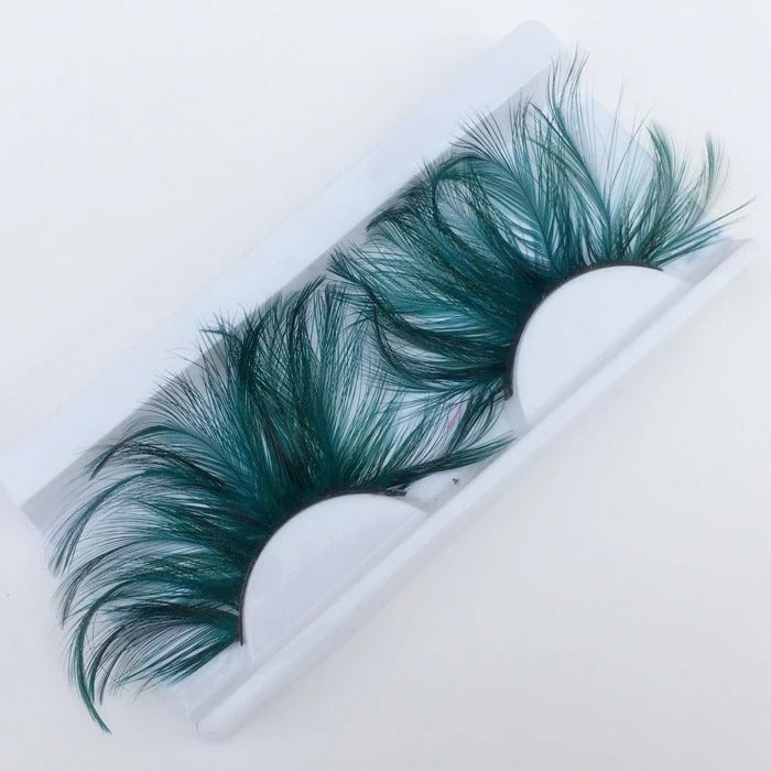 Double Lip Black WIth Green one pair Feather eyelashes Extra extension Halloween Green Feather Tip False Eyelashes Dance Halloween Costume