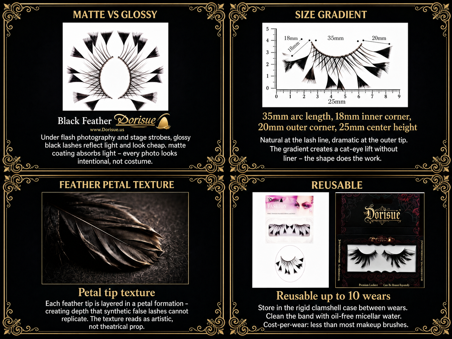 Dorisue Midnight Lace Feather Eyelashes — Geometric Dark Web Design False Lashes for Gothic Events, Cosplay, Theatrical Performance, Alternative Fashion, Reusable (Black)