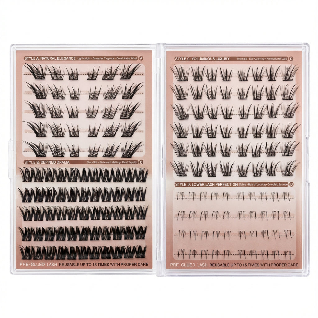 Dorisue Pre-Glued Fox Eye Lash Clusters Kit – 3 Upper & 1 Lower Style Self Adhesive Individual Eyelashes No Glue Needed, Elongating Cat Eye Volume with Tweezers & Backup Glue, 180Pcs Reusable (Fox)