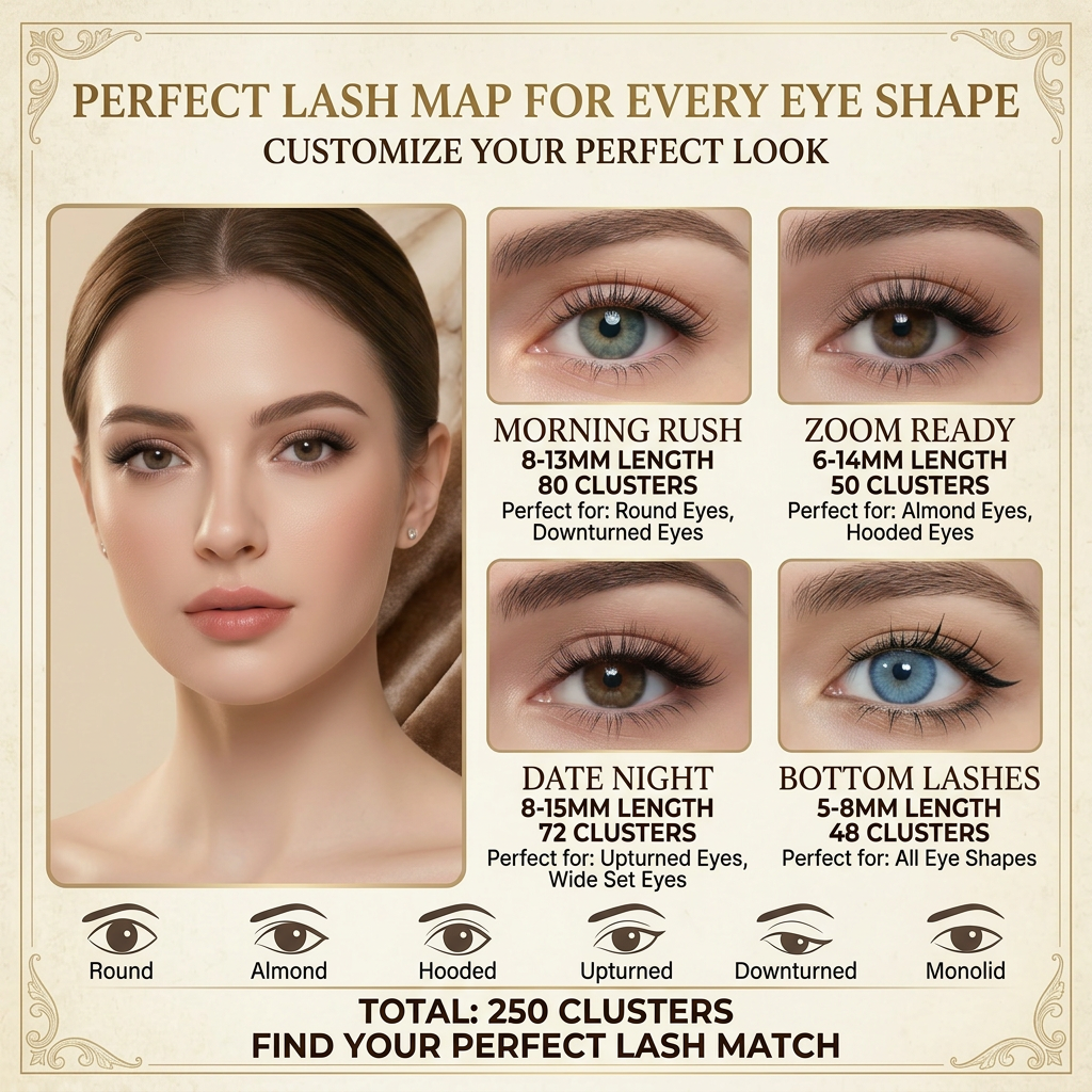 Dorisue Pre-Glued Lash Clusters Kit 250Pcs – 4 Styles Upper & Lower Lashes No Glue Needed Self Adhesive, C Curl Wispy Natural Volume with Tweezers & Backup Glue, Reusable (Old Money)