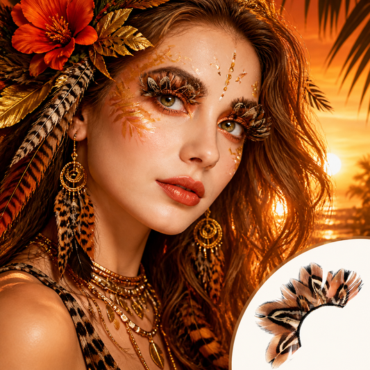 Tiger Stripe Feather Eyelashes — Natural Pattern Petal Fan False Lashes for Editorial Photography, Wild Aesthetic, Performance Art, Cosplay, Reusable