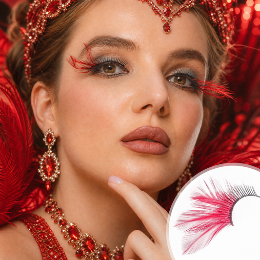 Feather Eyelashes Red Cat Eye — Scarlet Gradient False Lashes for Gothic Events, Vampire Cosplay, Dark Themed Weddings, Alternative Fashion, Theatrical, Reusable (Red)