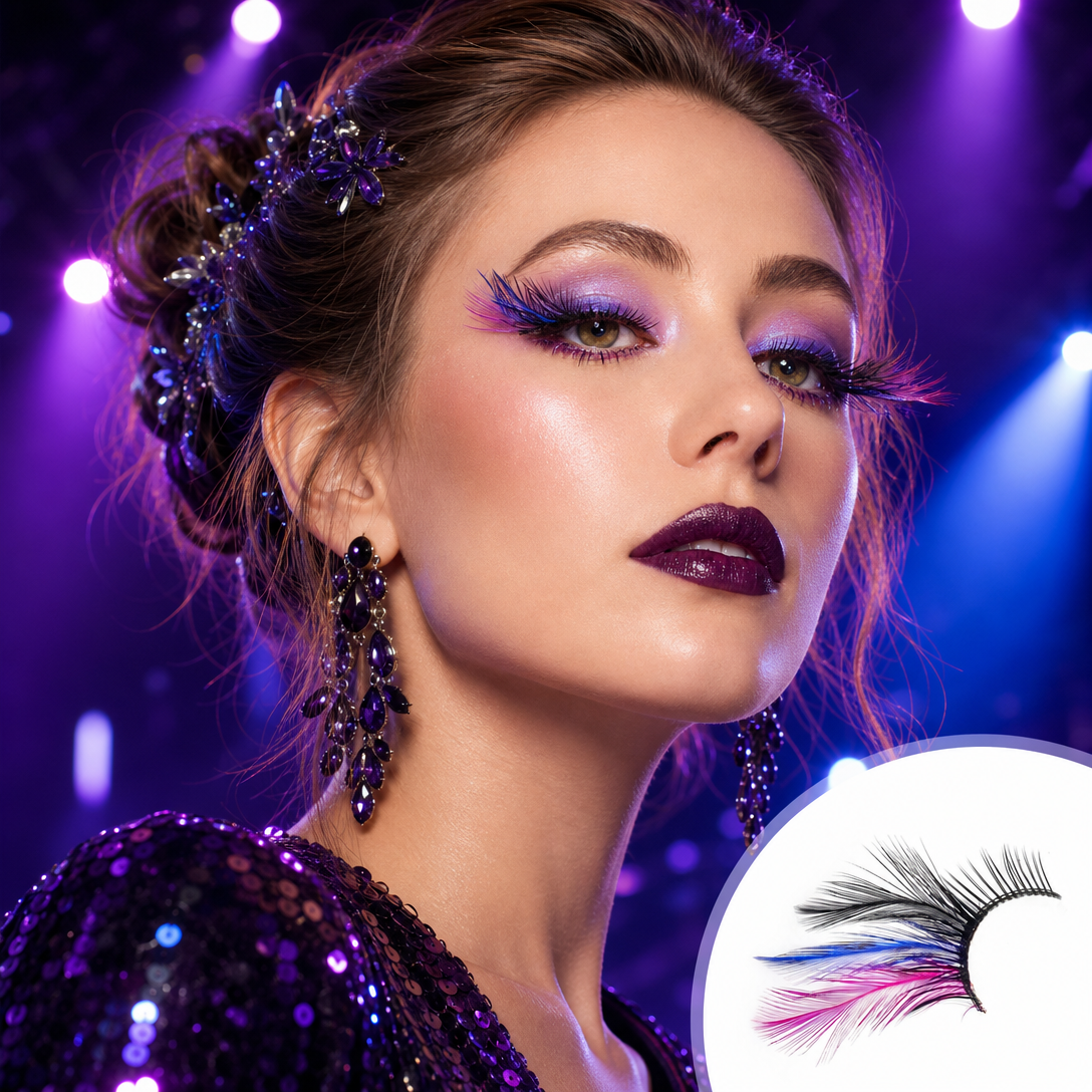 P4 One Pair Red Blue Feathered Eyelashes Coloured Rainbow show False Eyelash
