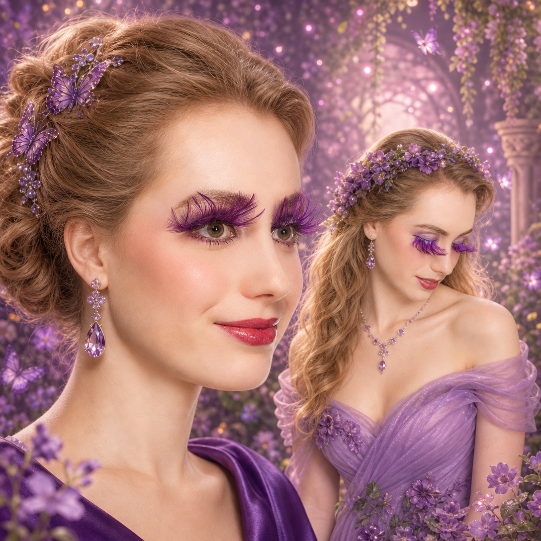 Feather Eyelashes Purple Spike — Dark Fantasy Anime Cosplay False Lashes for Gothic Lolita, Alternative Fashion, Theatrical Events, Reusable (Purple/Violet) P25