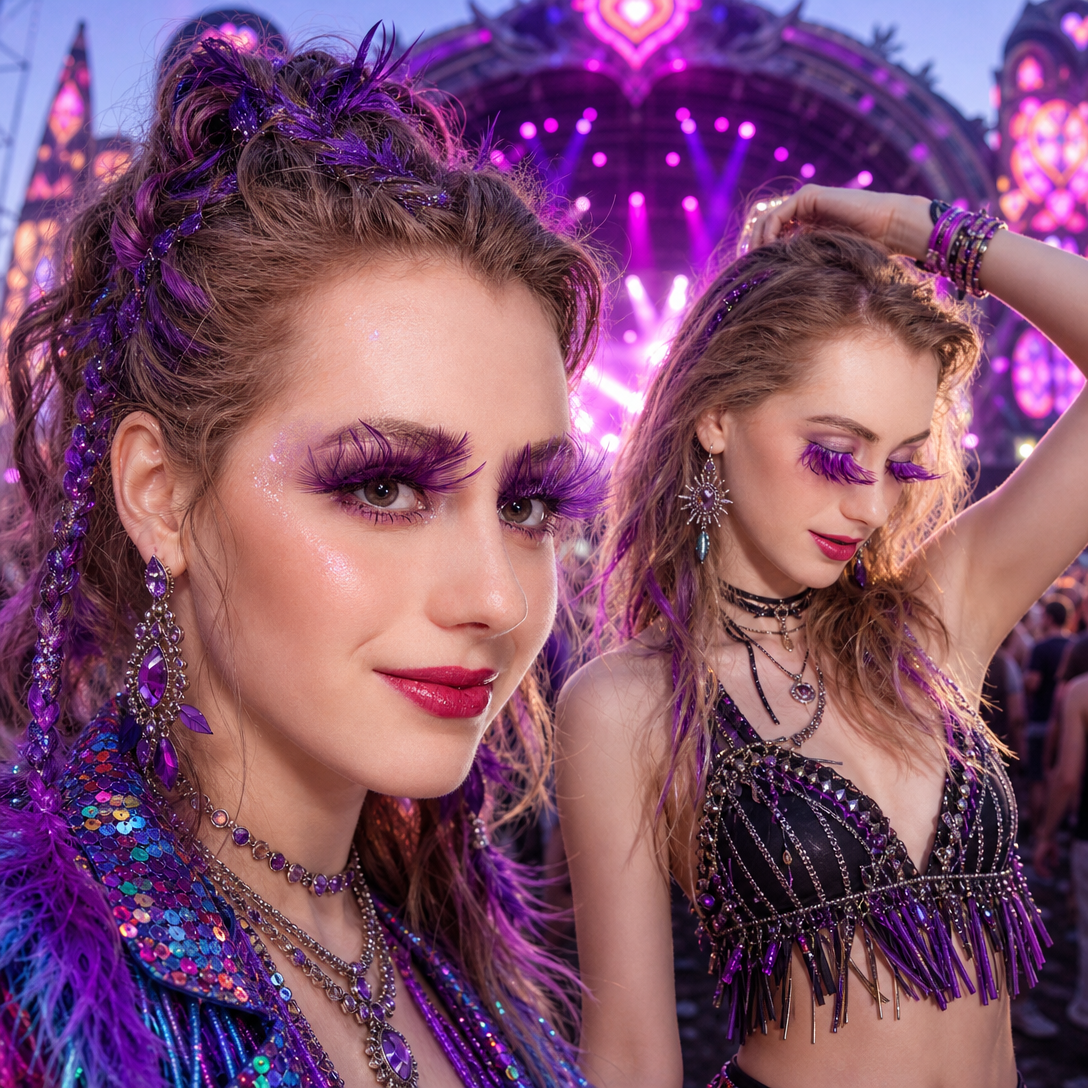 Feather Eyelashes Purple Spike — Dark Fantasy Anime Cosplay False Lashes for Gothic Lolita, Alternative Fashion, Theatrical Events, Reusable (Purple/Violet) P25