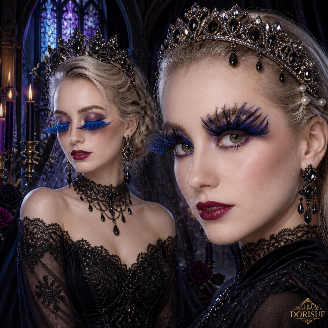 Dorisue Dorisue Feather Eyelashes Blue Spike — Dark Rave EDM False Lashes for Festival, Ocean Cosplay, Alternative Fashion, Theatrical Events, Reusable (Blue/Black) P23