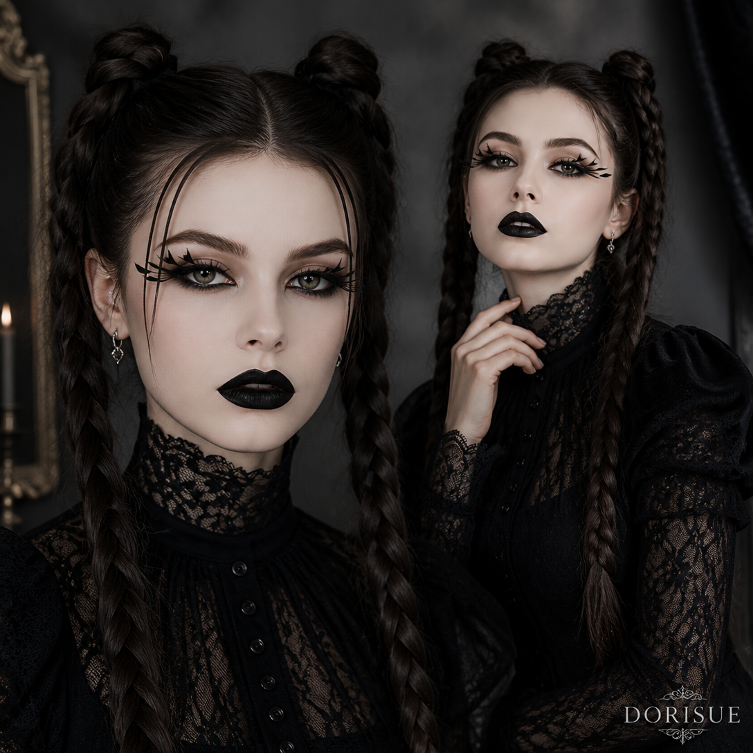 Dorisue Midnight Lace Feather Eyelashes — Geometric Dark Web Design False Lashes for Gothic Events, Cosplay, Theatrical Performance, Alternative Fashion, Reusable (Black)
