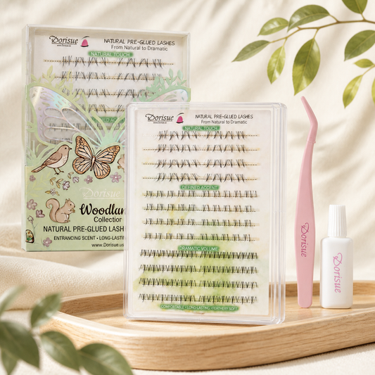 DORISUE Pre-Glued Fox Eye Lash Clusters & Bottom Lashes – –3 Style Natural Wispy No Glue Needed, 120 Pcs Wispy Lower Lash Kit for Almond Eyes, with Tweezers & Backup Glue, Reusable