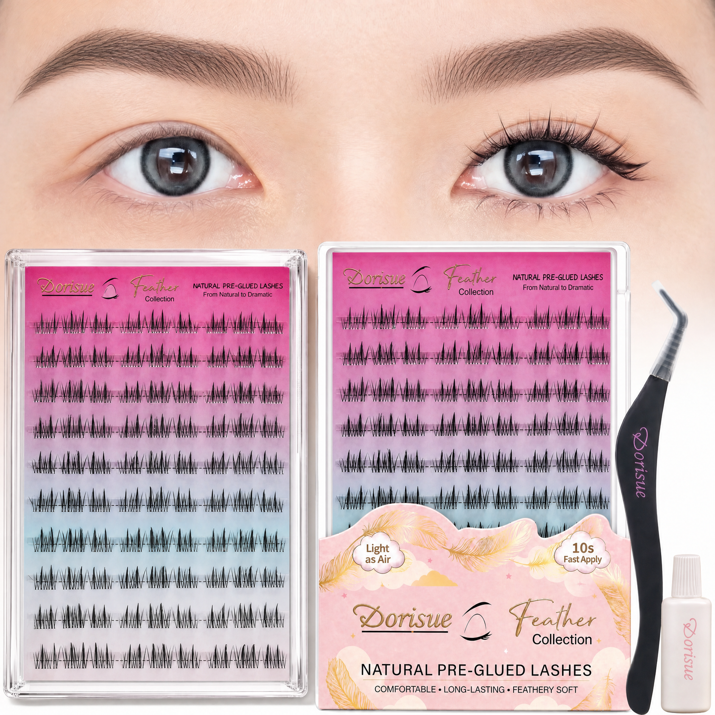Dorisue PRE90 Sunflower Wispy Pre-Glued Lash Clusters - 90pcs Cat-Eye Kit