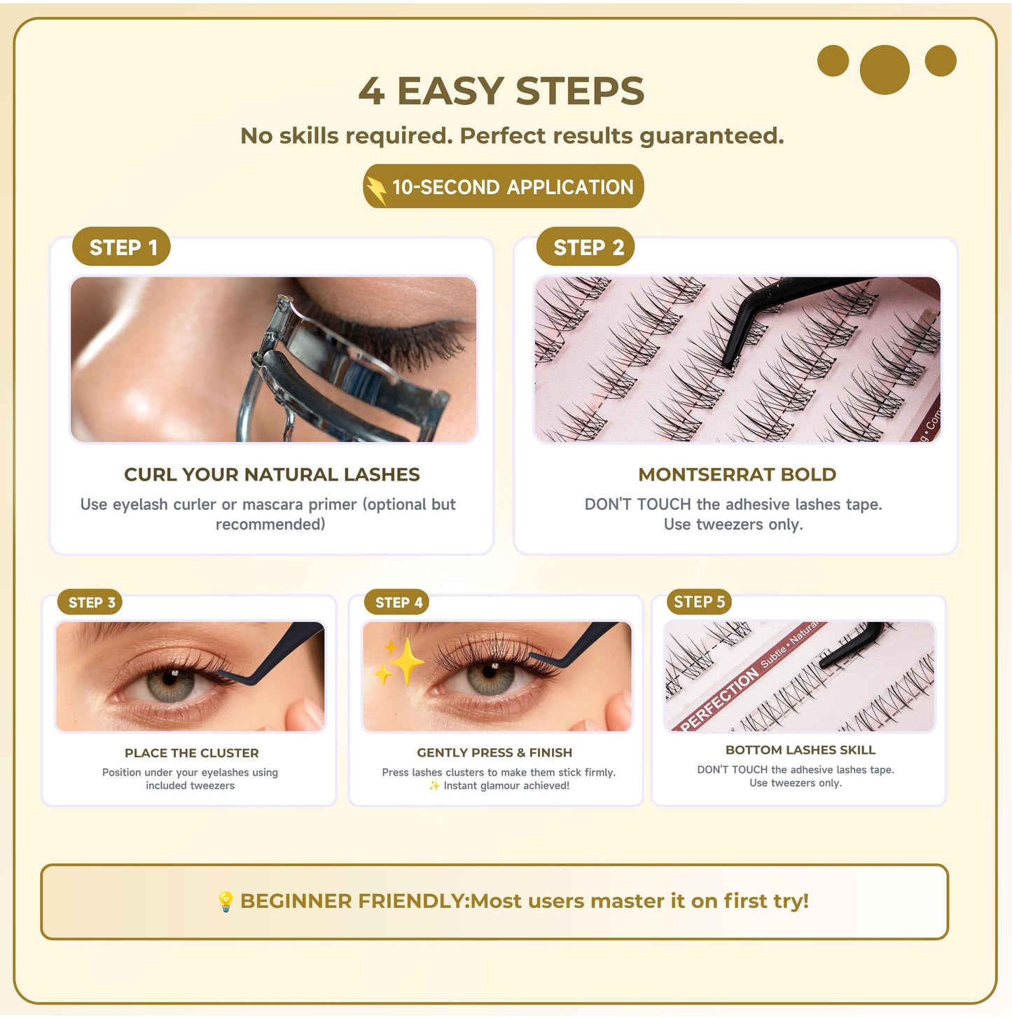 Dorisue BROWN Lash Clusters for Blonde Hair Pre-Glued Lash Clusters Kit – 200Pcs 3 Upper & 1 Lower Style No Glue Needed Self Adhesive Individual Eyelashes, Natural Volume C & D Curl with Tweezers & Backup Glue, Reusable (Old Money)