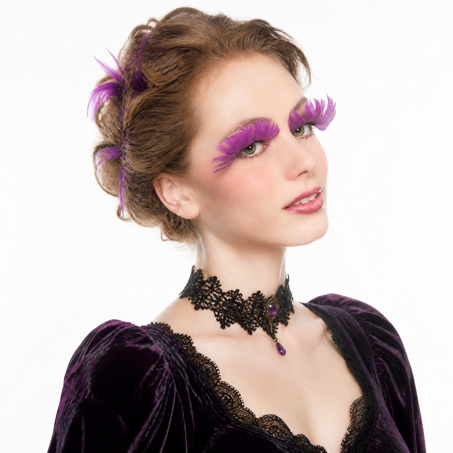 Feather Eyelashes Purple — Magical Dark Petal Fan False Lashes for Gothic Lolita Cosplay, Dark Fantasy Events, Magical Girl, Alternative Fashion, Theatrical, Reusable (Purple)