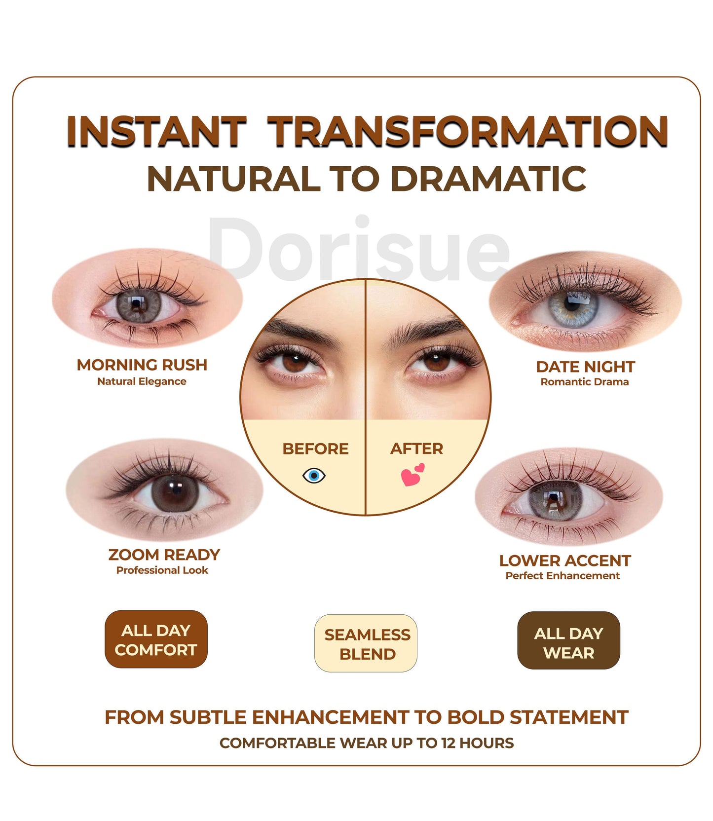 Dorisue BROWN Lash Clusters for Blonde Hair Pre-Glued Lash Clusters Kit – 200Pcs 3 Upper & 1 Lower Style No Glue Needed Self Adhesive Individual Eyelashes, Natural Volume C & D Curl with Tweezers & Backup Glue, Reusable (Old Money)