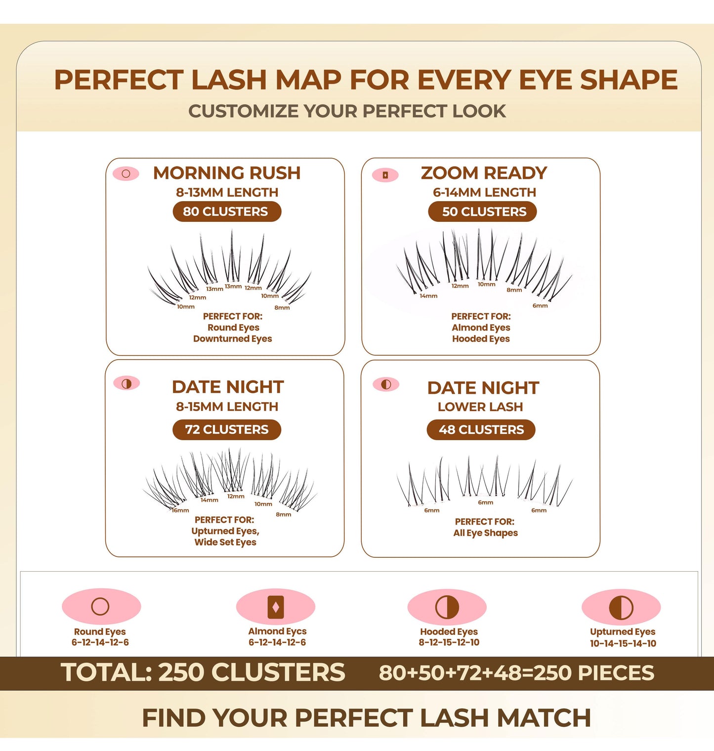 Dorisue BROWN Lash Clusters for Blonde Hair Pre-Glued Lash Clusters Kit – 200Pcs 3 Upper & 1 Lower Style No Glue Needed Self Adhesive Individual Eyelashes, Natural Volume C & D Curl with Tweezers & Backup Glue, Reusable (Old Money)
