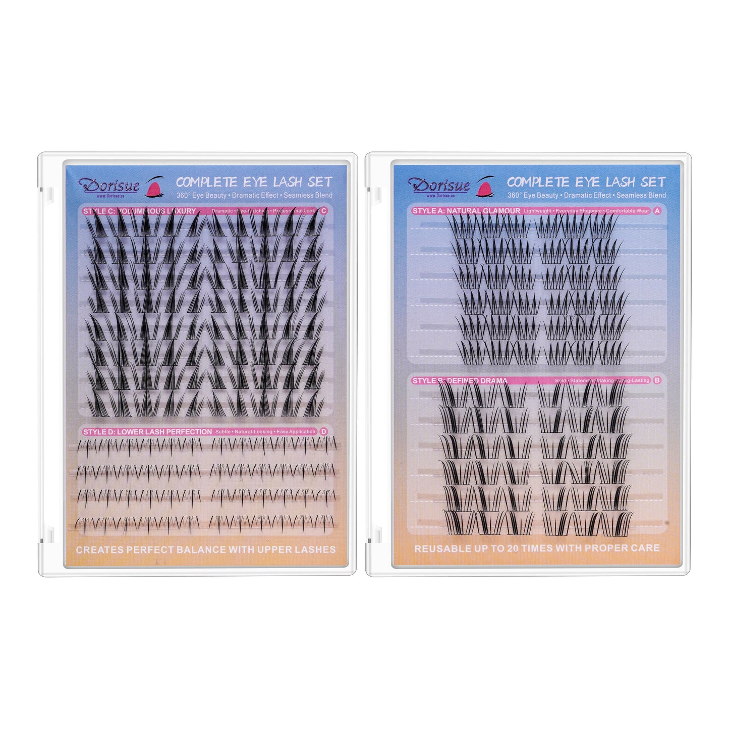Dorisue Cluster Lashes Kit 168PCS with Lash Growth Serum 3 Upper 1 Lower 8-Function Complete System Bond Seal Remover Tweezers Hypoallergenic Waterproof Korean Style DIY Eyelash Extension Kit