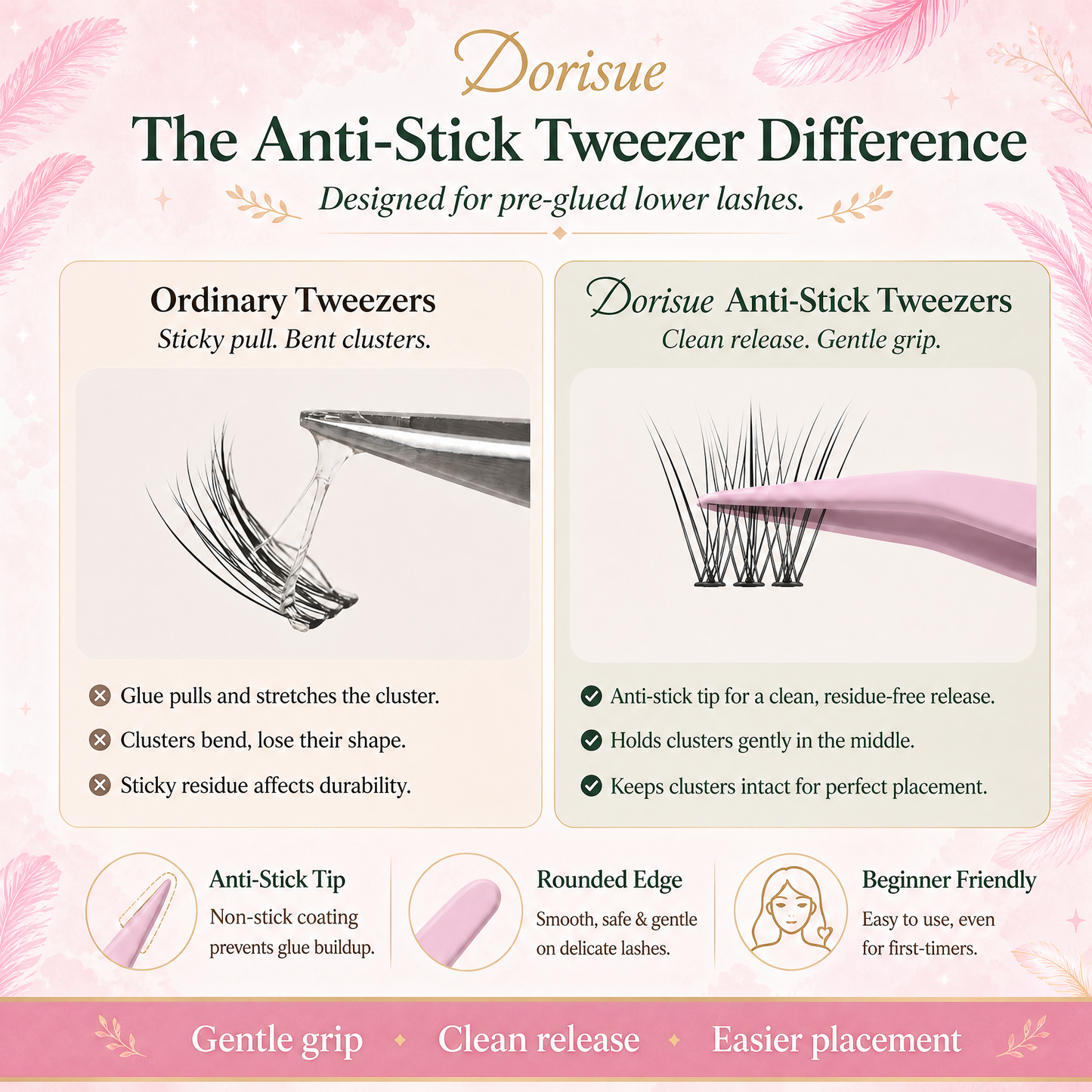 Dorisue Pre-Glued Lash Clusters – Self Adhesive Double-Point Wispy Individual Eyelashes No Glue Needed, Cat Eye Volume Kit with Tweezers & Backup Glue, 90Pcs Reusable (Sunflower)