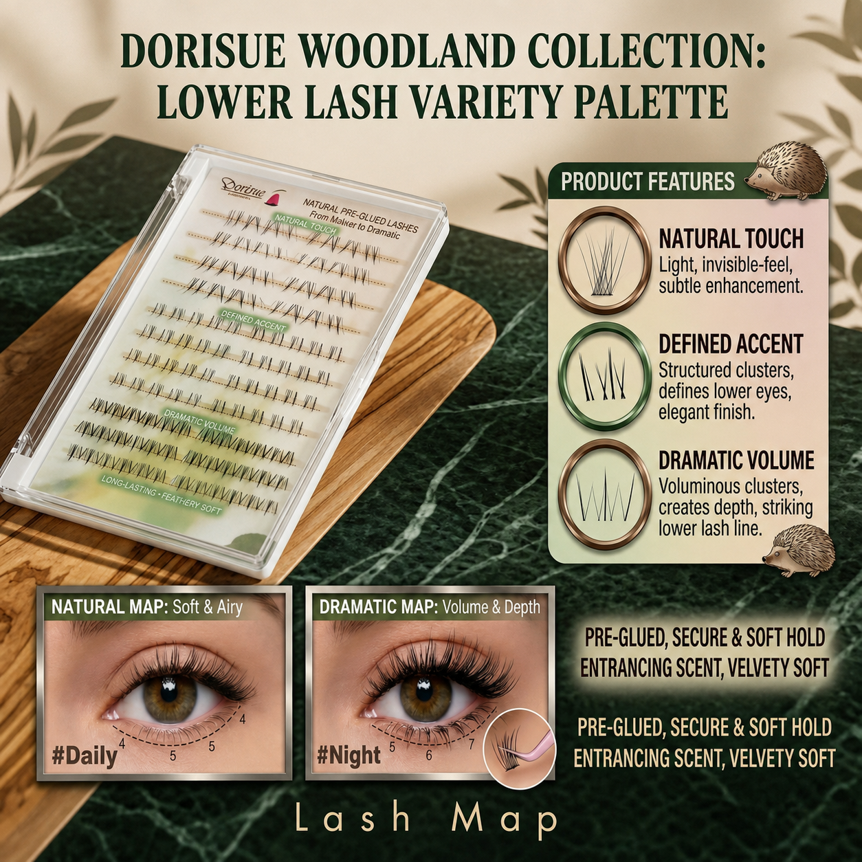 DORISUE Pre-Glued Fox Eye Lash Clusters & Bottom Lashes – –3 Style Natural Wispy No Glue Needed, 120 Pcs Wispy Lower Lash Kit for Almond Eyes, with Tweezers & Backup Glue, Reusable
