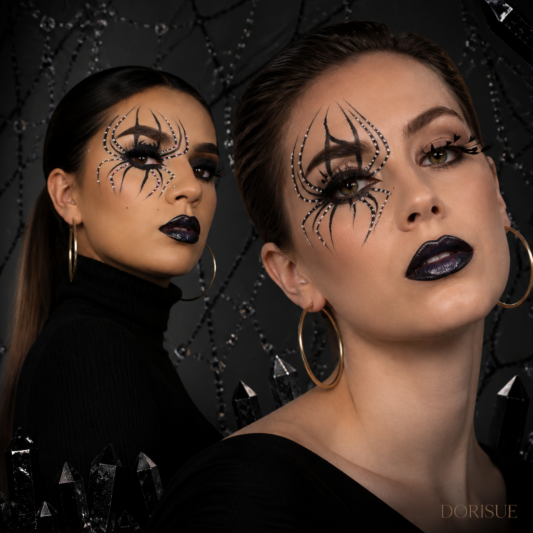 Dorisue Midnight Lace Feather Eyelashes — Geometric Dark Web Design False Lashes for Gothic Events, Cosplay, Theatrical Performance, Alternative Fashion, Reusable (Black)