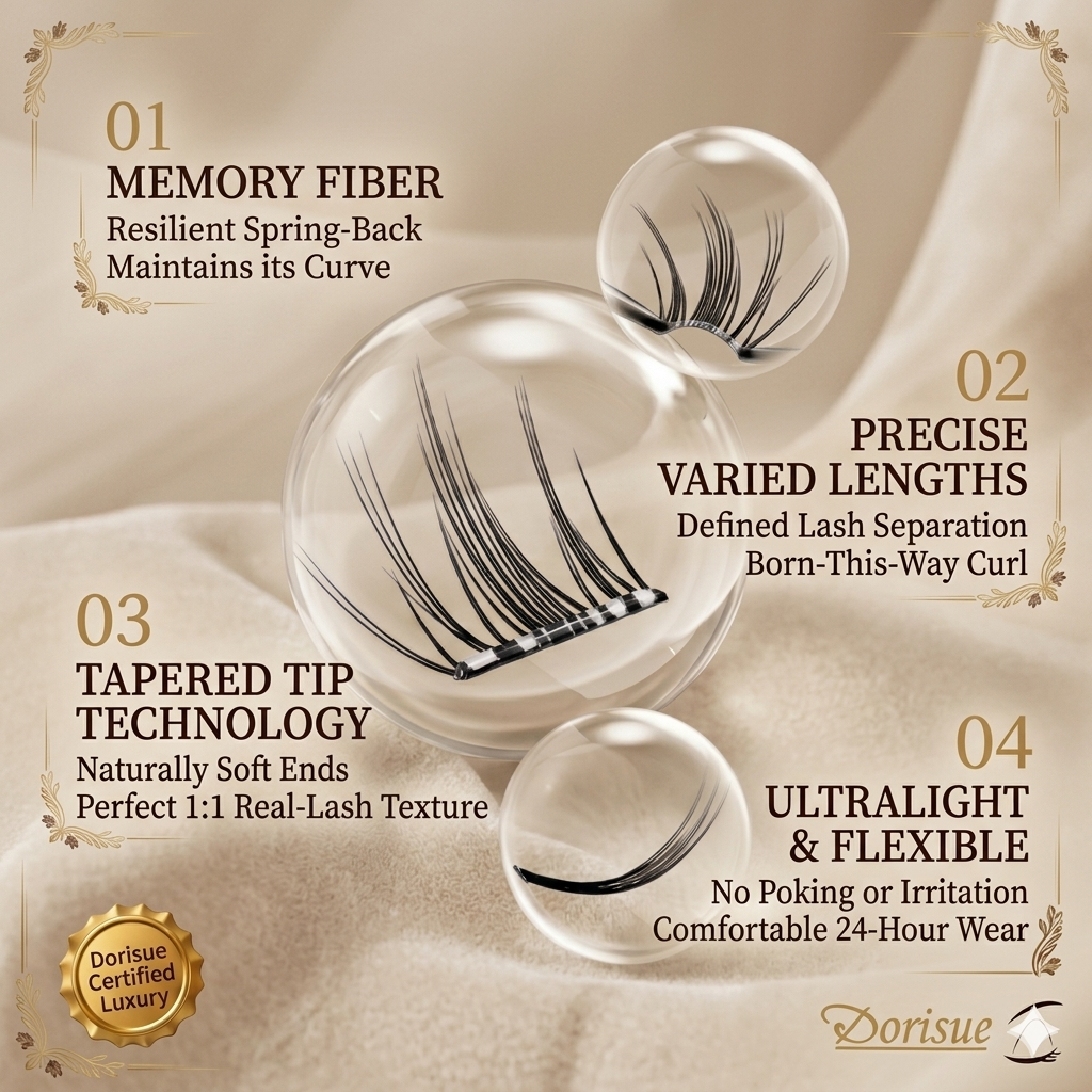 Dorisue Pre-Glued Lash Clusters Kit 250Pcs – 4 Styles Upper & Lower Lashes No Glue Needed Self Adhesive, C Curl Wispy Natural Volume with Tweezers & Backup Glue, Reusable (Old Money)