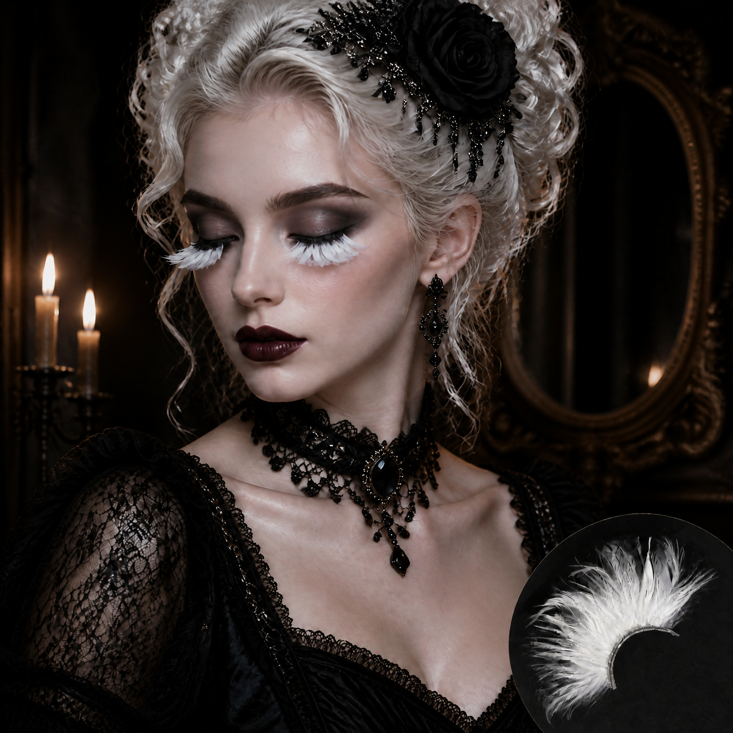 Dorisue Feather Eyelashes White — Ethereal Petal Fan False Lashes for Dark Bridal, Ice Cosplay, Mermaid Editorial, Snow Queen Fantasy Events, Theatrical, Reusable (White/Ivory) P21