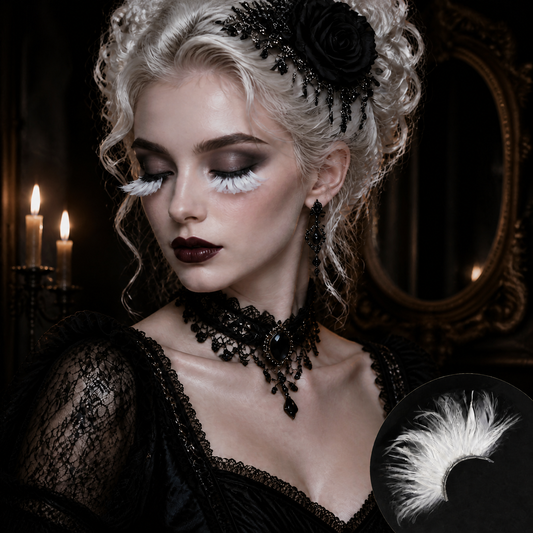 Dorisue Feather Eyelashes White — Ethereal Petal Fan False Lashes for Dark Bridal, Ice Cosplay, Mermaid Editorial, Snow Queen Fantasy Events, Theatrical, Reusable (White/Ivory) P21