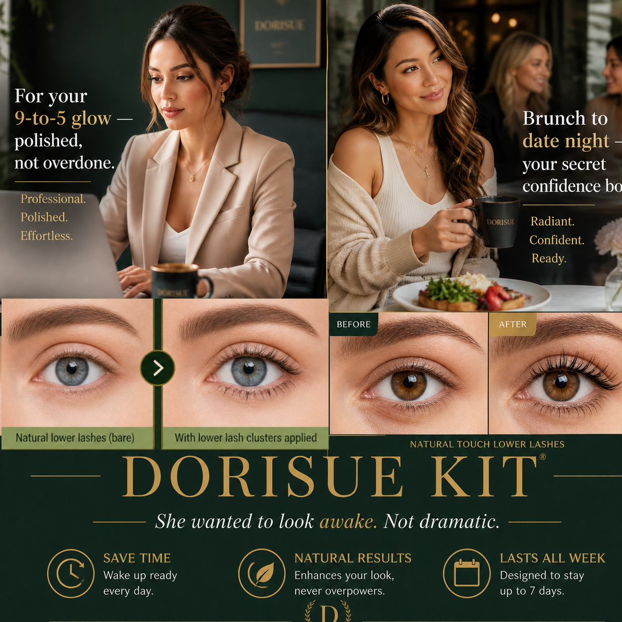 Dorisue Pre-Glued Lower Lash Clusters – 3 Style Self Adhesive Bottom Eyelashes No Glue Needed, Natural to Dramatic Under-Eye Enhancement Kit with Tweezers & Backup Glue, 152Pcs Reusable