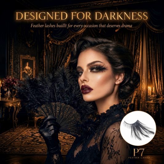 Dorisue Feather Eyelashes Black Gothic Cat Eye Lashes — Goth Lashes Dark Petal Design False Lashes for Dark Themed Weddings, Cosplay, Firework Show, Festivals, Costume Events, Reusable (Black)