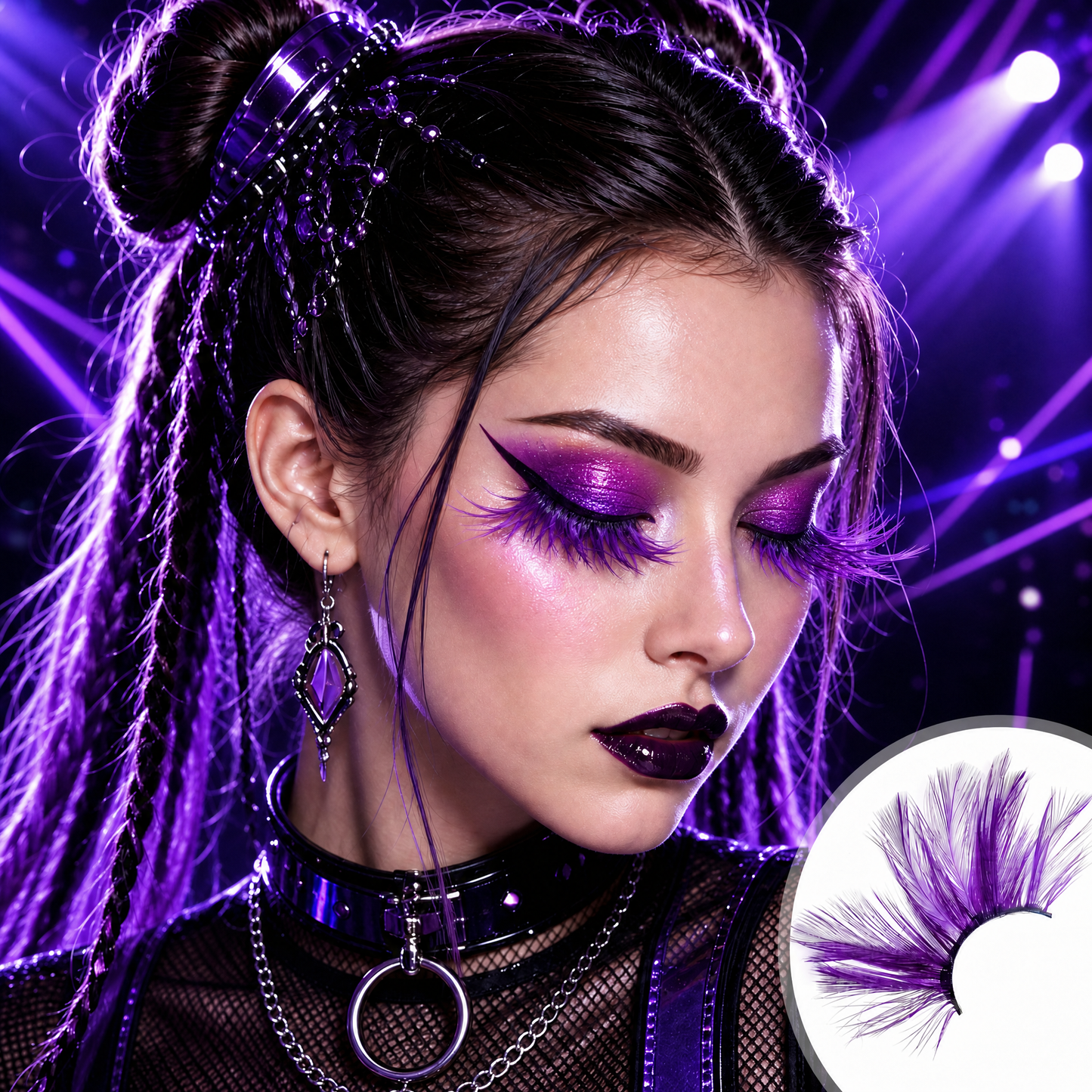 Feather Eyelashes Purple Spike — Dark Fantasy Anime Cosplay False Lashes for Gothic Lolita, Alternative Fashion, Theatrical Events, Reusable (Purple/Violet) P25