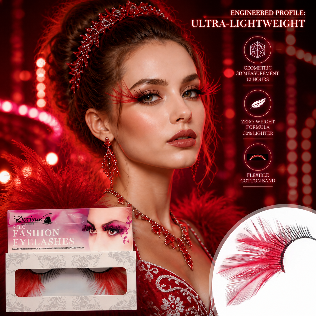 Feather Eyelashes Red Cat Eye — Scarlet Gradient False Lashes for Gothic Events, Vampire Cosplay, Dark Themed Weddings, Alternative Fashion, Theatrical, Reusable (Red)