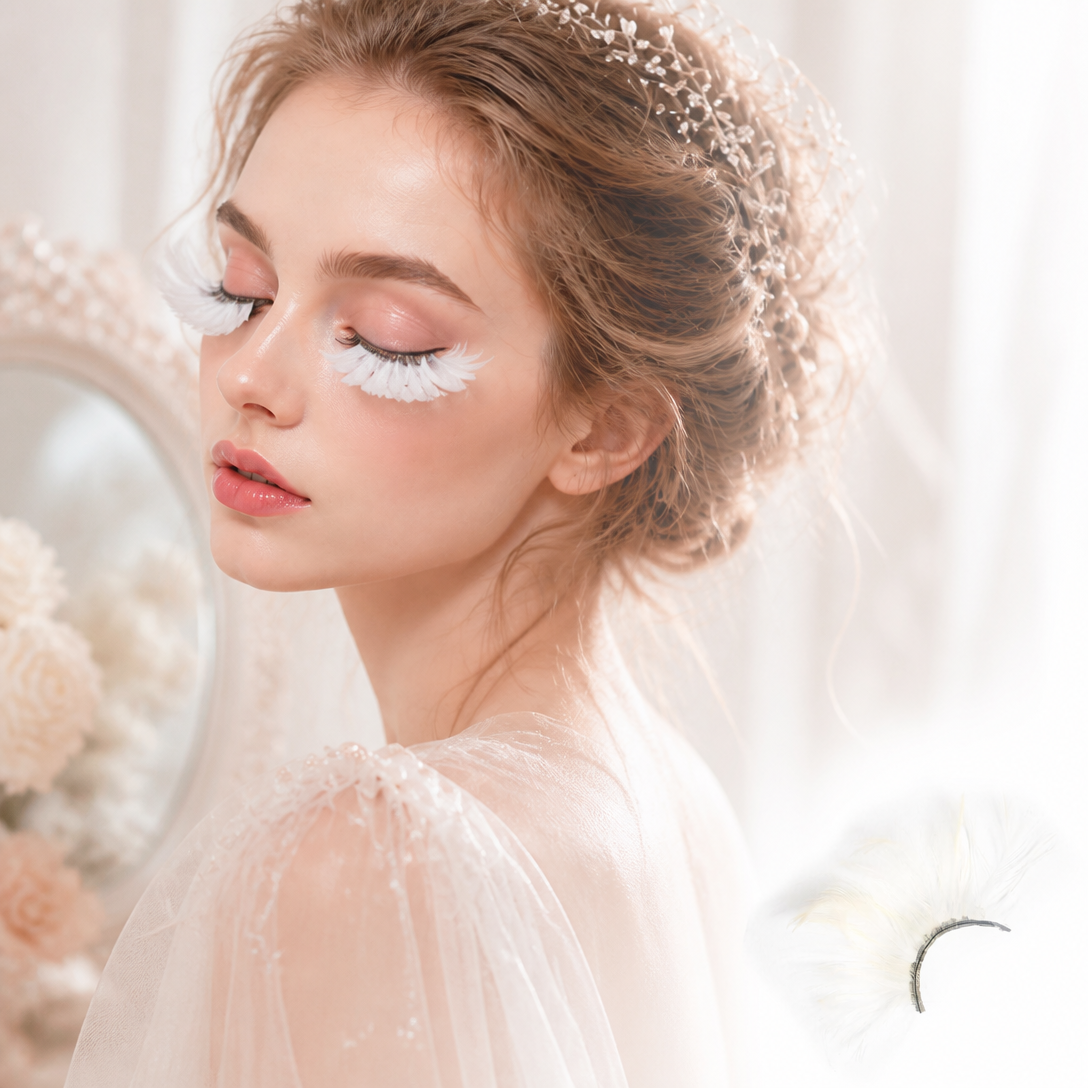 Dorisue Feather Eyelashes White Spike —White Feather Eyelashes | Classic Stage Ballet Performance Fluffy Lash for Snow Queen Cosplay, Anime Characters, Ice Themed Events, Theatrical, Reusable (White/Ivory) P17