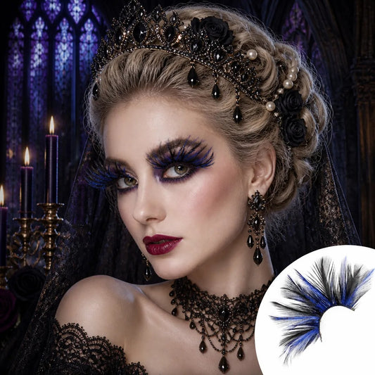 Dorisue Dorisue Feather Eyelashes Blue Spike — Dark Rave EDM False Lashes for Festival, Ocean Cosplay, Alternative Fashion, Theatrical Events, Reusable (Blue/Black) P23