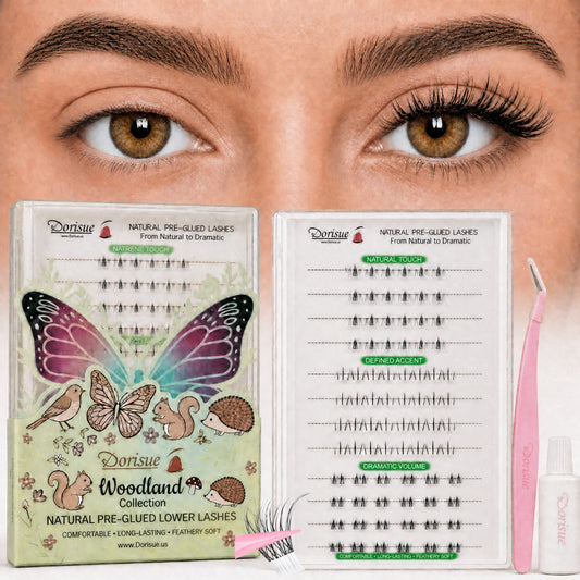 Dorisue Pre-Glued Lower Lash Clusters – 3 Style Self Adhesive Bottom Eyelashes No Glue Needed, Natural to Dramatic Under-Eye Enhancement Kit with Tweezers & Backup Glue, 152Pcs Reusable
