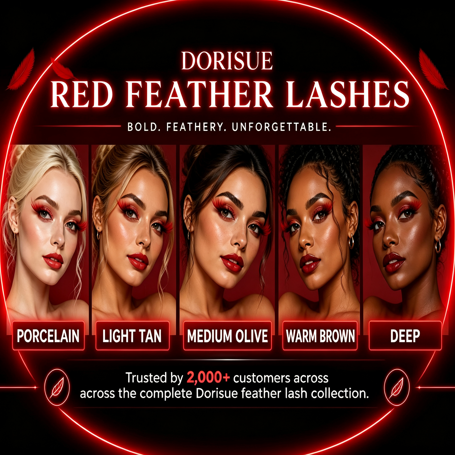 Feather Eyelashes Red Cat Eye — Scarlet Gradient False Lashes for Gothic Events, Vampire Cosplay, Dark Themed Weddings, Alternative Fashion, Theatrical, Reusable (Red)