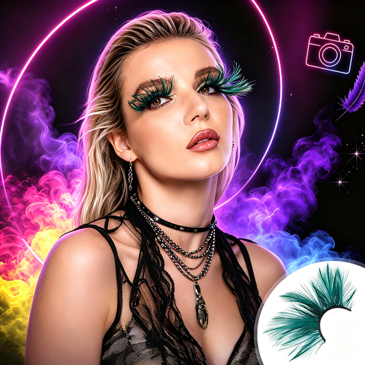Dorisue Feather Eyelashes Green Spike — Enchanted Witch Cosplay False Lashes for Dark Fantasy, TikTok Alt Beauty, Alternative Fashion, Theatrical Events, Reusable (Green)