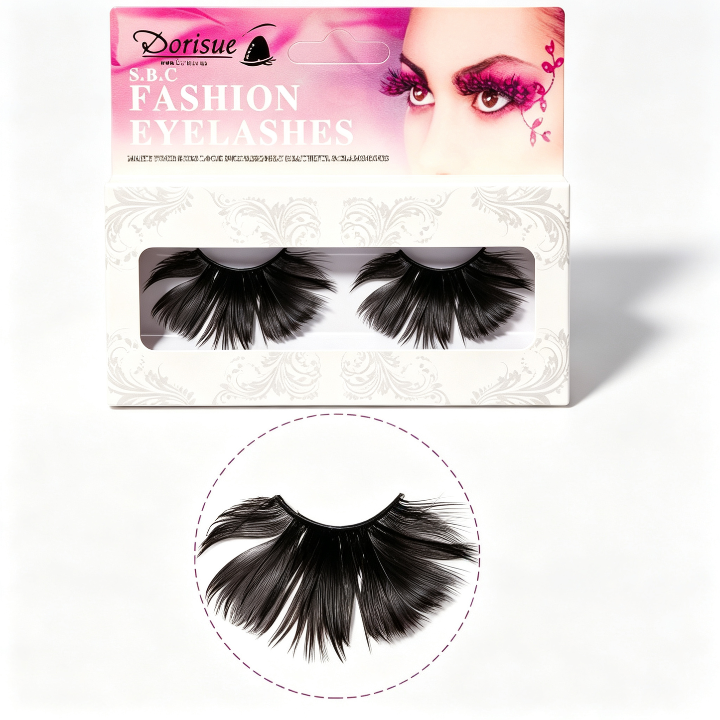 Dorisue Feather Eyelashes Black — Dramatic Gothic Petal Fan False Lashes for Dark Themed Weddings, Cosplay, Burlesque, Theatrical Events, Halloween Reusable (Black) P1