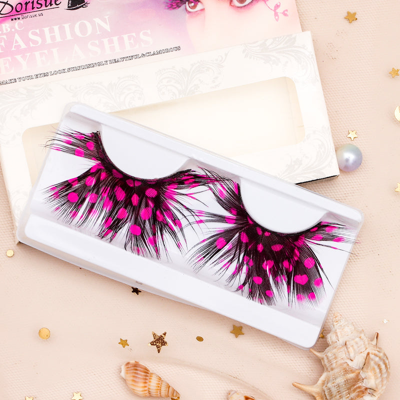 Dorisue Feather Eyelashes Pink Eyelashes With Peacock Butterfly Long Halloween Eyelashes Hot Pink Feather Eyelashes Mink Eyelashes Dramatic Costume eyelashes for Vegas Show Extra Extension fake feather lashes P10