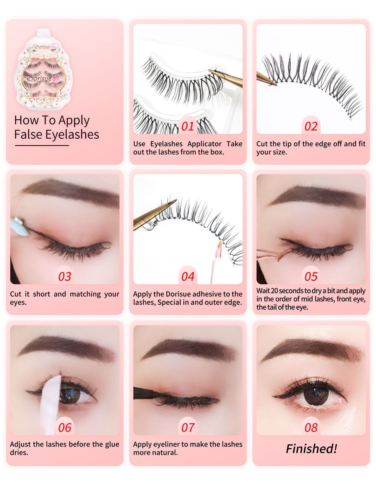 Dorisue Natural looking false eyelashes Short lashes Lightweight 4 eyelashes pack lashes pack