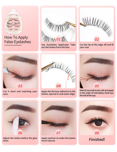 Dorisue Natural looking false eyelashes Top and bottom lashes Popular false lashes Daily Set (4 Pairs Set ) M3