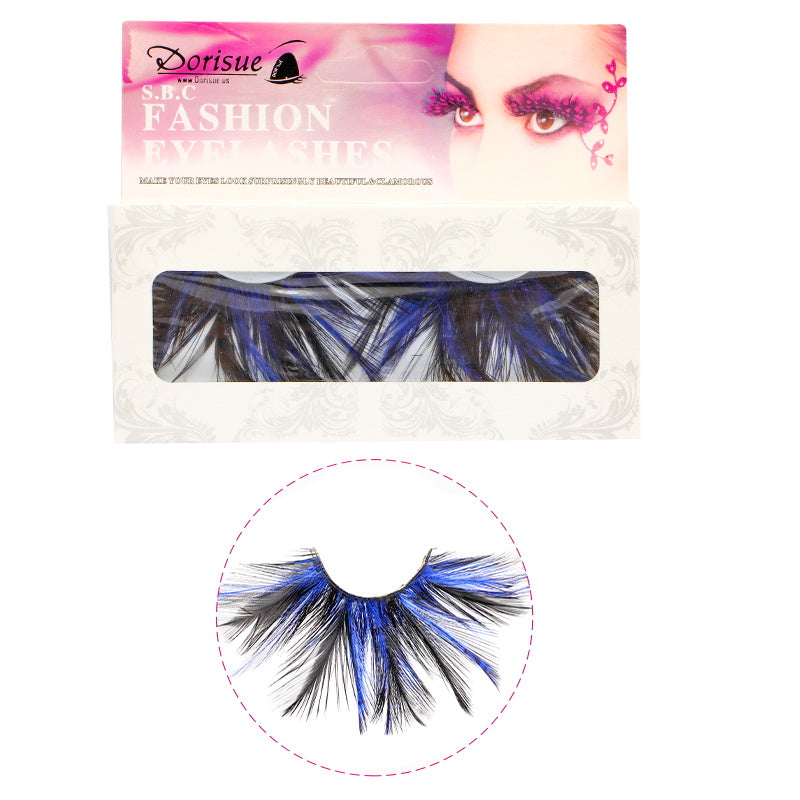 Dorisue Halloween eyelashes Double Lip Black with Blue Big Extra Long Feather eyelashes Long and Thick Exaggerated False Eyelashes Extension for Women Girls Cosplay Fancy Ball Halloween (Blue) P23