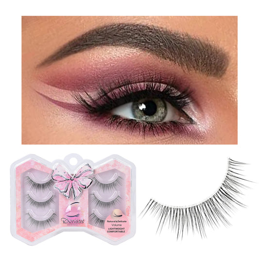 Fluttery natural eyelashes Round shape medium volume 3 pairs short eyelashes Q1