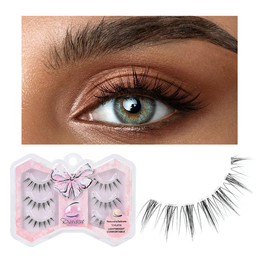 Wide eyed finish false eyelashes flexible soft band lightweight eyelashes 3 pairs short eyelashes Q2
