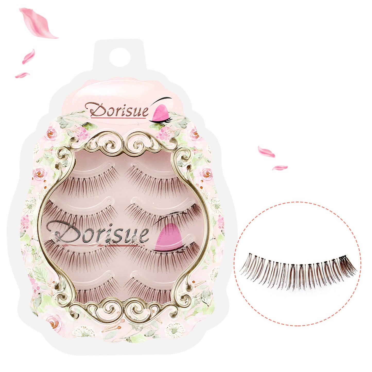 Dorisue Natural look Lashes Elegant Brown color 3D lightweight handmade lashes Small Natural False Eyelashes Eye 4 Pairs eyelashes pack