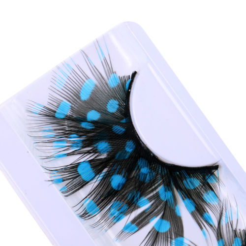 Dorisue Black WIth Blue Peacock Feather Lashes Extra extension Halloween Sexy Blue Feather Tip False Eyelashes Dance Halloween Colorful Costume p15
