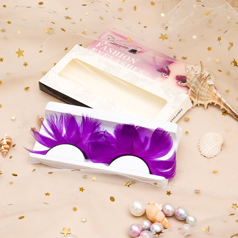 Dorisue Feathered EyelashesLight Purple for Christmas Party Cosplay Costume Dramatic Feather False Eyelashes Long Party Use 3D Fake Eye Lashes Handmade
