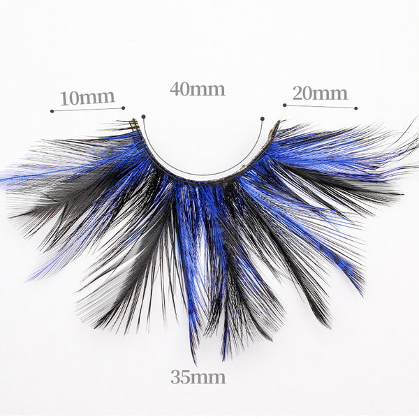 Dorisue Halloween eyelashes Double Lip Black with Blue Big Extra Long Feather eyelashes Long and Thick Exaggerated False Eyelashes Extension for Women Girls Cosplay Fancy Ball Halloween (Blue) P23