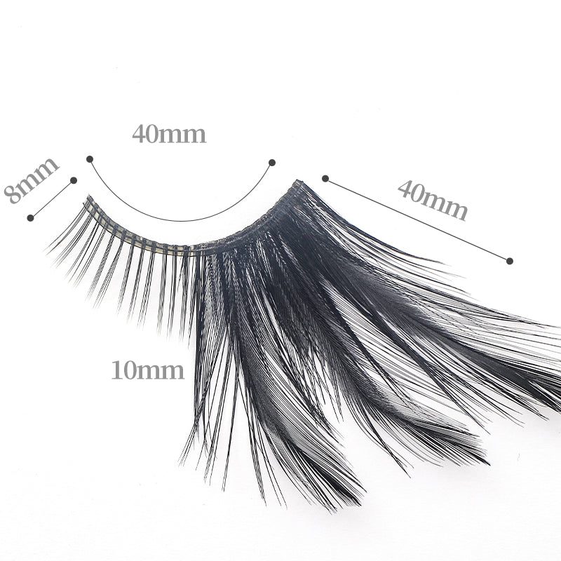 Dorisue Feather Eyelashes Black Gothic Cat Eye Lashes — Goth Lashes Dark Petal Design False Lashes for Dark Themed Weddings, Cosplay, Firework Show, Festivals, Costume Events, Reusable (Black)